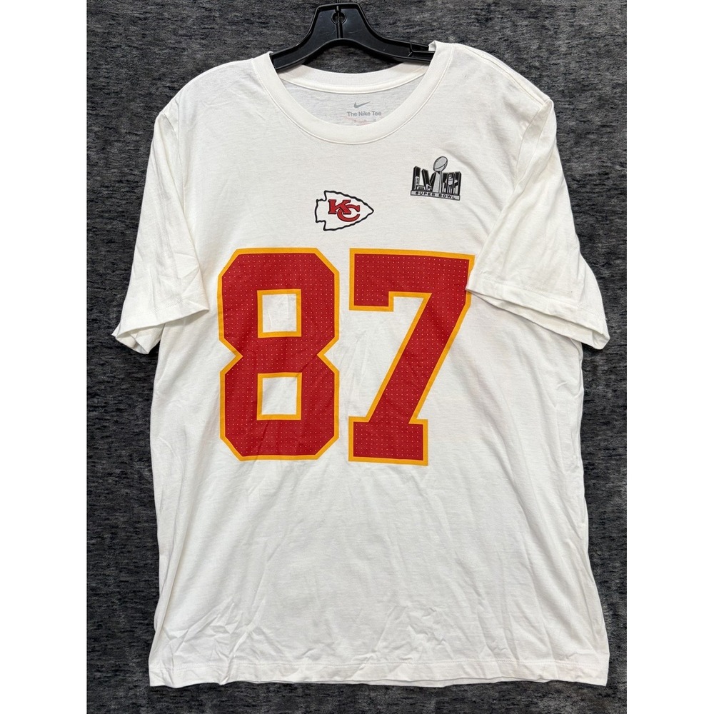 Nike Kansas City Chiefs Men M White Kelce 87 Super Bowl LVIII Football T-Shirt